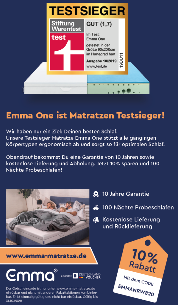 Emma One ist Matratzen Testsieger! – COUPON AKTUELL