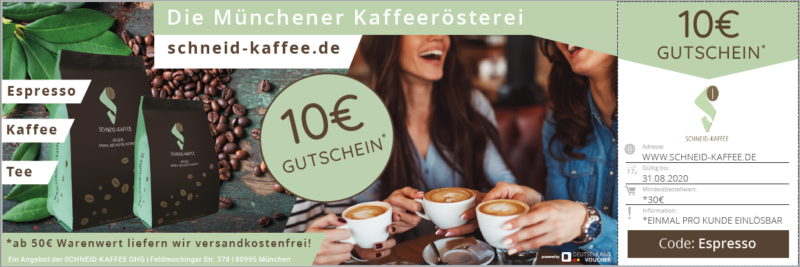 SCHNEID KAFFEE! Die Münchener Kaffeerösterei! 10€ Gutschein!